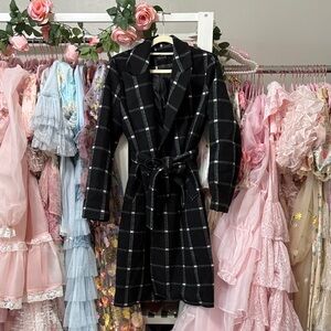 Chicwish Black and White Plaid Trench Coat